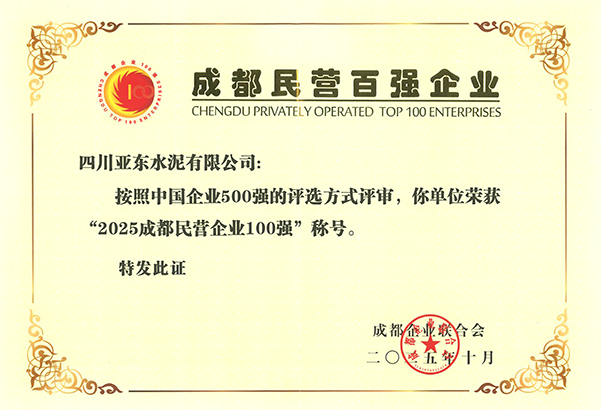 2025年10月28日，四川亚东在成都市企业创新发展大会上，荣获“2025成都民营企业100强”称号，并获颁奖牌。